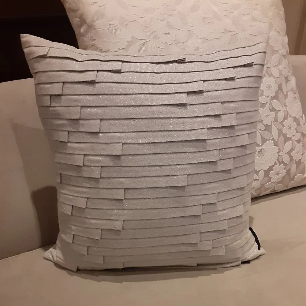 Tahari Pleated Sparkle Ribbon Decorative Pillow - silver grey